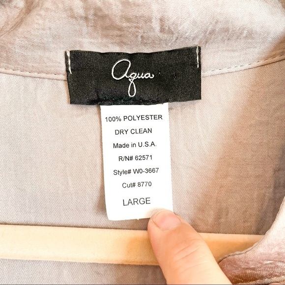 Aqua Satin Button Front Fit & Flare Dress Taupe L - Picture 10 of 11